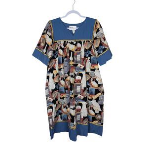 Krist Gudnason Patio House Dress Medium Large Book Print Vintage Made In USA